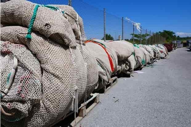 Abandoned fishing nets recycled nylon