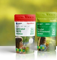 Full PE stand-up pouches made with recycled and virgin performance PE polymers