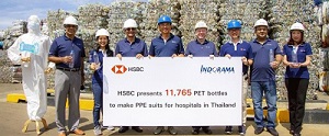 Indorama Ventures HSBC post-consumer PET into PPE Thailand Indorama Ventures works with HSBC to turn post-consumer PET into PPE suits for medical personnel in Thailand