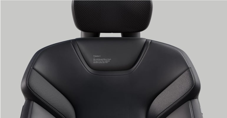 -Polestar Vehicle Seat Integrates Bio-Attributed PVC Made from renewable vinyl and recycled polyester textile, the bio-attributed MicroTech is a “vegan” alternative to leather and comes as standard equipment in the Polestar 3. The recently launched Polestar 3 electric SUV is not only drivable without the need for fossil fuels — featured as standard is a seat-covering material made from renewable polyvinyl chloride (PVC) and recycled polyester textile. The bio-attributed component of MicroTech is derived from tall oil. Polestar has printed the details of the source, carbon footprint, and percentage of recycled/renewable content on the surface of the upholstery. Optional materials include animal welfare–secured Nappa leather, and animal welfare–certified wool combined with 20% recycled polyester content. Polestar Bio-Attributed PVC Bio-attributed PVC suppliers include Ineos group company Inovyn with its Biovyn material, and Vynova with its bio-circular PVC portfolio. The materials are manufactured using ethylene derived from waste and residues of biological origin that do not compete with the food chain.